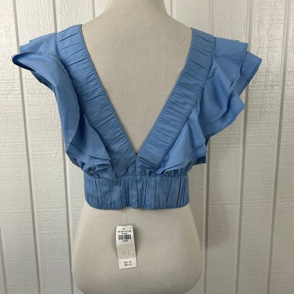 Abercrombie Cropped Top Ruffles Short Sleeve Preppy Boho Women Blue NWT Size XL - Picture 4 of 6